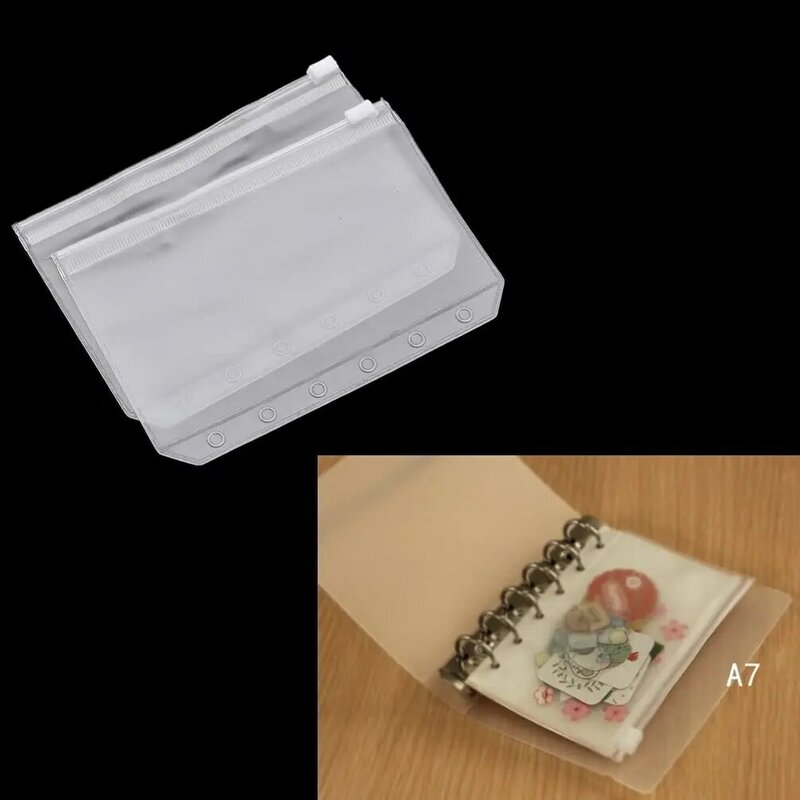 Kantong Binder Mini Ukuran A7 Folder Tas Kantong Ritsleting 6 Lubang PVC Tahan Air untuk Binder Notebook 6 Cincin Tas Daun Longgar