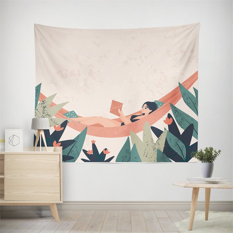 Tapiz abstracto colgante de pared con plantas geométricas, tapiz de árbol de coco, Alfombra de pared, mantel de mesa