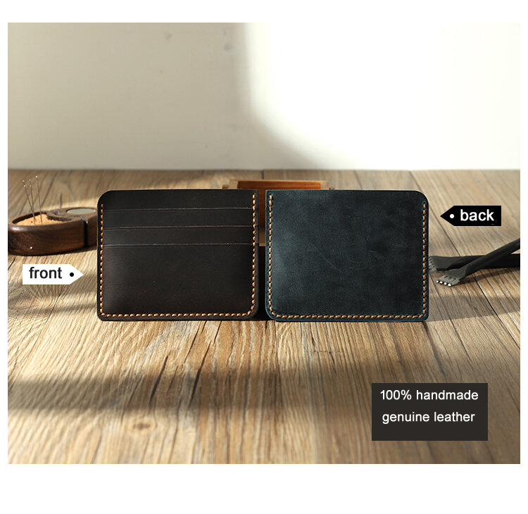 Porte-cartes Vintage en cuir véritable fait à la main pour hommes et femmes, petit portefeuille simple pour cartes de crédit et pièces d'identité, 100%
