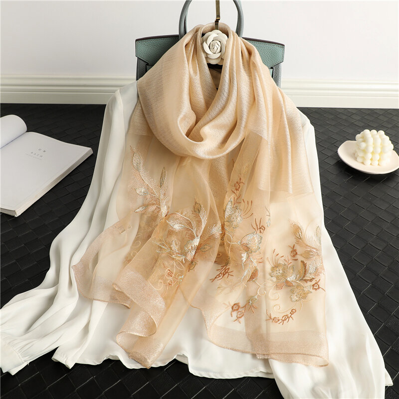 Foulard brodé en soie pour femmes musulmanes, 2021x70cm, grand châle enveloppant, Bandana pour dames, nouvelle collection 190