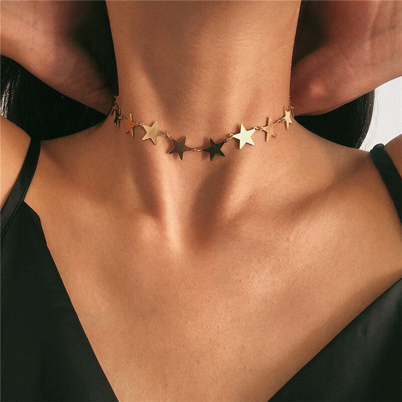 2020 colar de pingente de cristal de várias camadas coreano para mulheres lua estrela crescente forma gargantilha colar corrente moeda colar