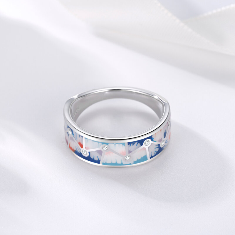 OGULEE الفضة 925 خواتم للنساء الملونة المينا الزهور هندسية اتصال AAA + الزركون خاتم الاصبع الإناث الموضة