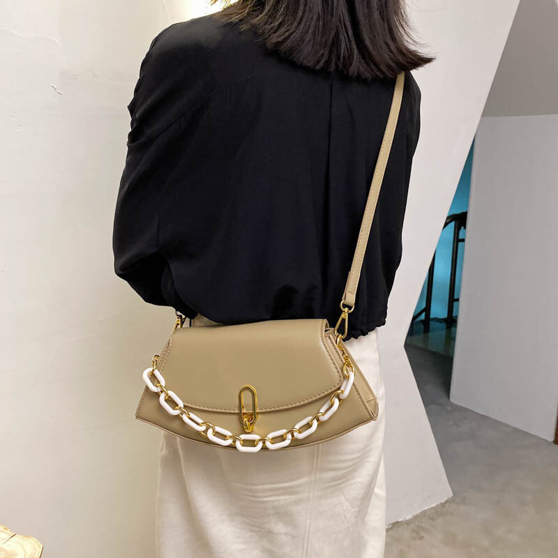THREEPEAS-Bolso de mano con cadena para Mujer, bandolera de diseñador con bolsillo, solapa, sólido, pequeño