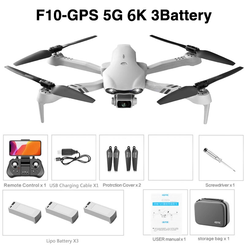 Aerial Drone Equipped With 6K HD F10 Dual Camera Quadcopter With GPS 5G WIFI Wide Angle FPV Altitude Keeping UAV Kids Toy Gift