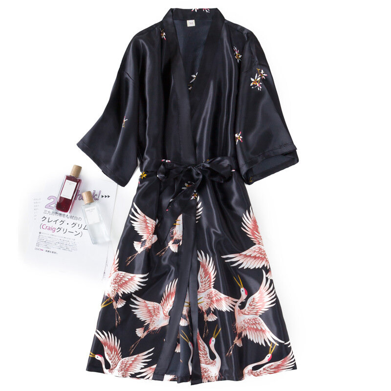 Халат-кимоно Женский атласный, модный пикантный пеньюар из искусственного шелка, ночная рубашка для невесты, одежда для сна