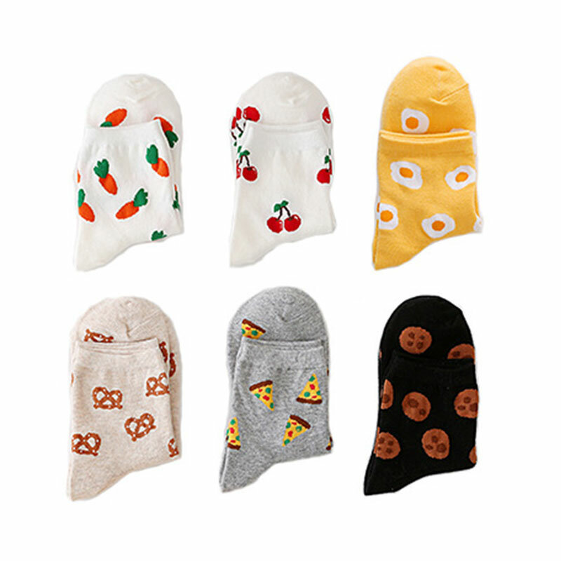 Chaussettes imprimées de fruits et aliments pour femmes, en coton, à la mode, de rue, nouvelle collection, automne hiver