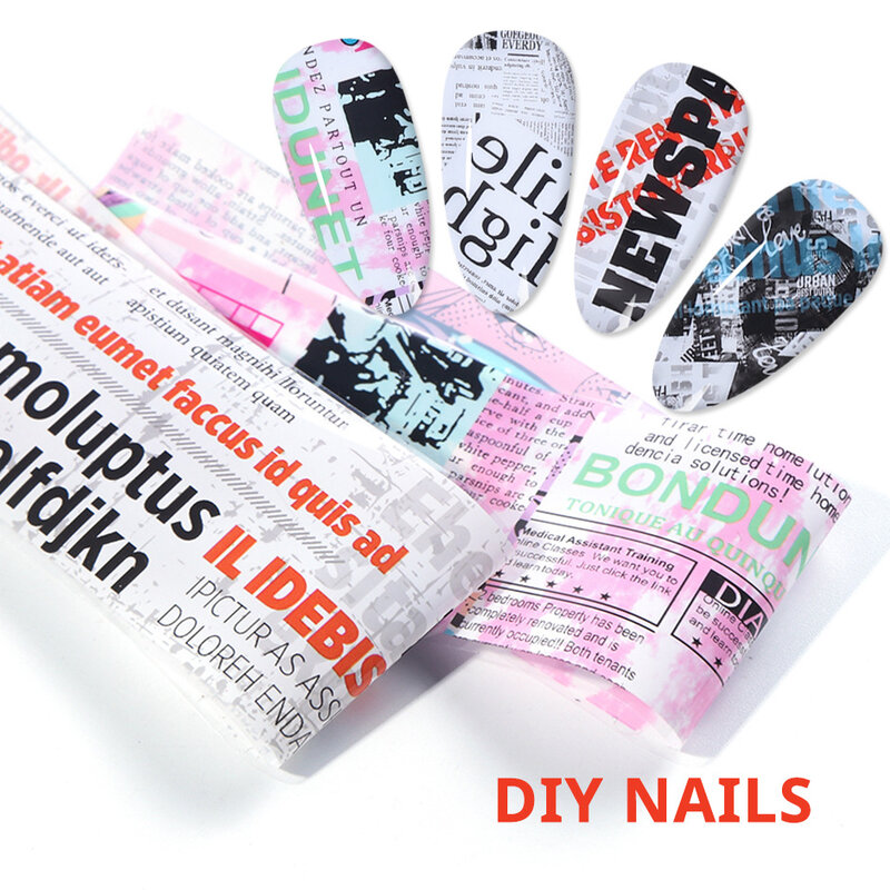 10Rolls/Doos Krant Nail Tansfer Nail Foil Nail Art Stickers Kleurrijke Starry Ab Papier Wraps Adhesive Decals Diy manicure Acce