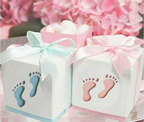 50pcs Baby Shower Ribbon Favour Gift Candy Boxes Wedding Favors and Gifts for Wedding pink blue