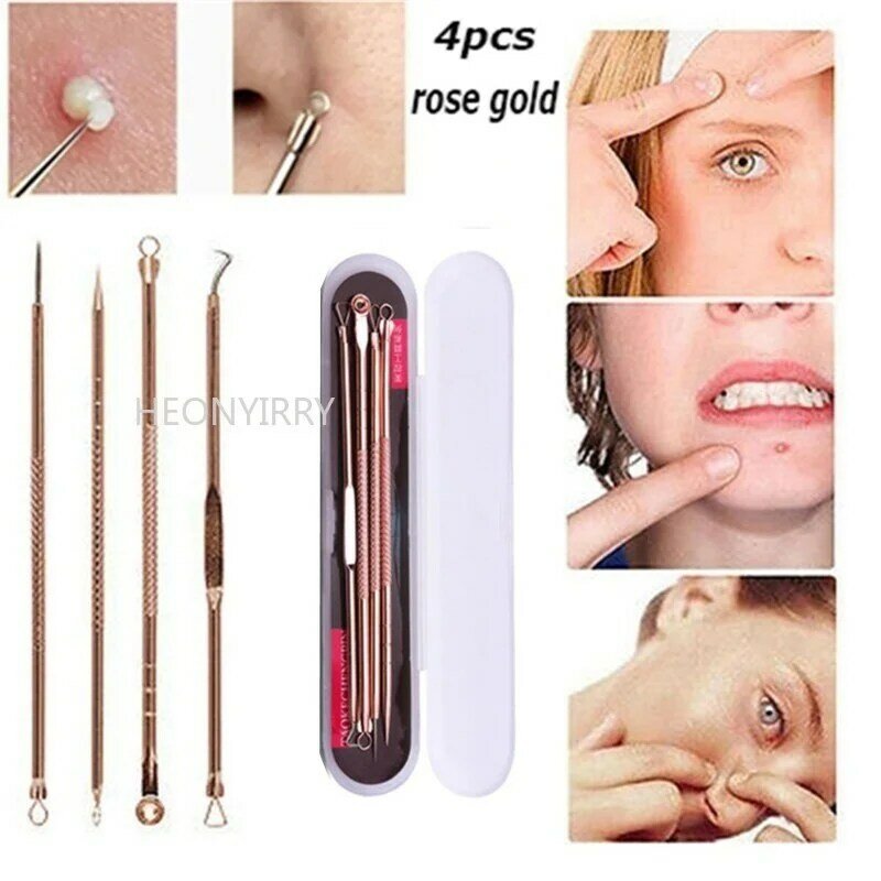 Removedor de espinillas y acné para el cuidado de la piel de las mujeres, tratamiento de belleza para el acné, limpiador de poros, gancho de aguja, 4 piezas