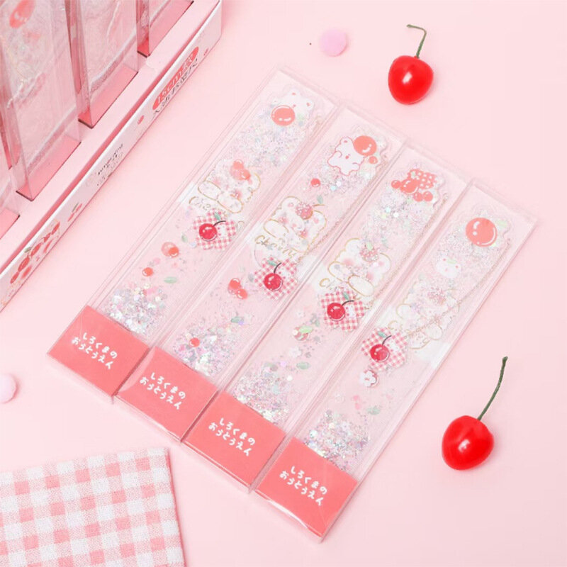 24 pz/lotto Kawaii Cherry Bear Oil Pendant righello simpatico segnalibro strumento di disegno di misura regalo promozionale materiale scolastico