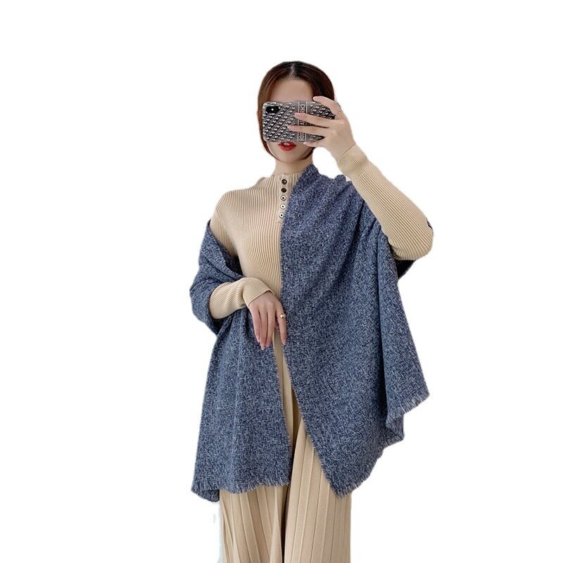 YBYR-bufanda gruesa y cálida para mujer, bufanda de moda de Color puro para invierno, chal y envoltura Ahawl