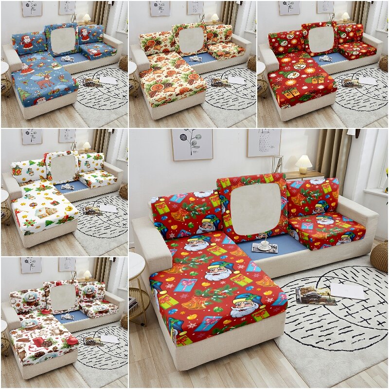 Christmas Elastic Sofa Seat Cushion Cover Santa Claus Pattern Stretch Sofa Seat Covers Couch Seat Slipcover Party Decoration