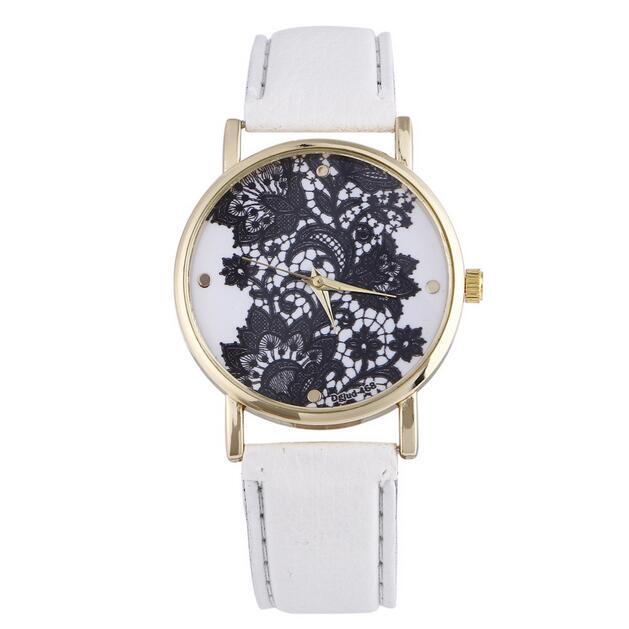 Moda das mulheres relógio de pulso branco analógico redondo pulseira de quartzo vestido preto chique