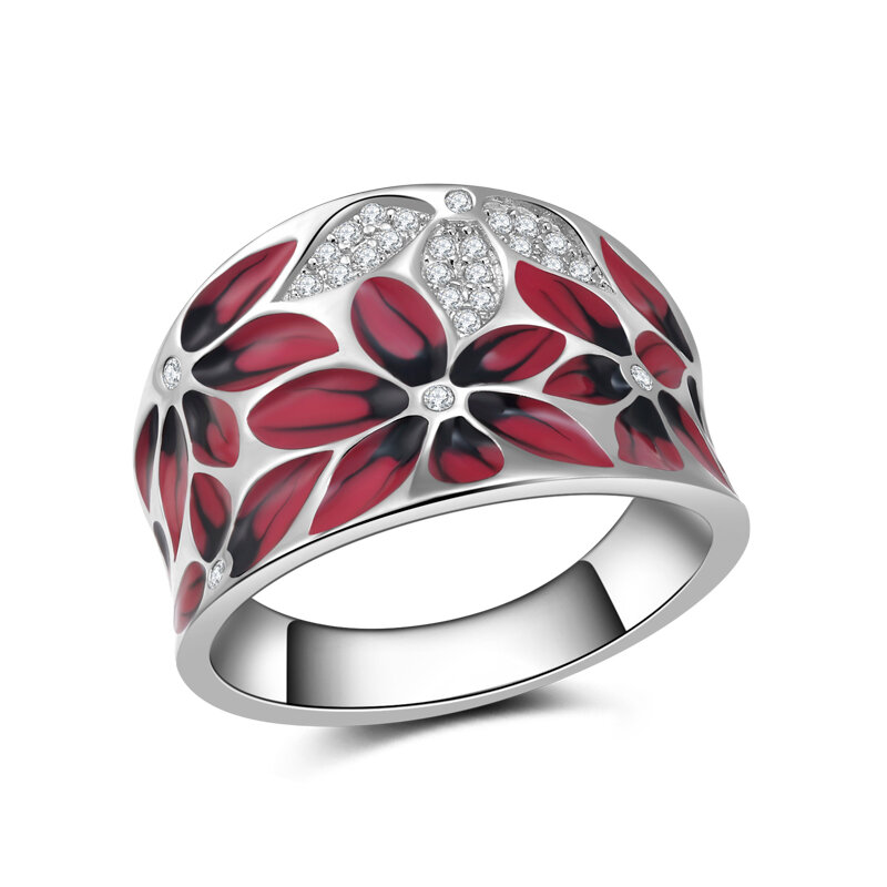 OGULEE Neue 925 Sterling Silber Ringe für Frauen Elegante Trendy Schmuck Rot Emaille und Shiny Zirkon Finger Ringe Jahrestag Geschenke