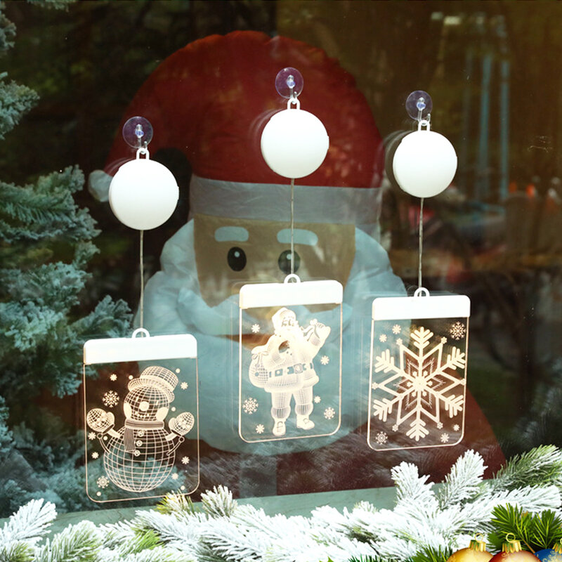3D Christmas Bell Snowman Hanging Lights Fairy Shop Window Light Garland Star Bells Tree Decor Home Decor Christmas Decoration