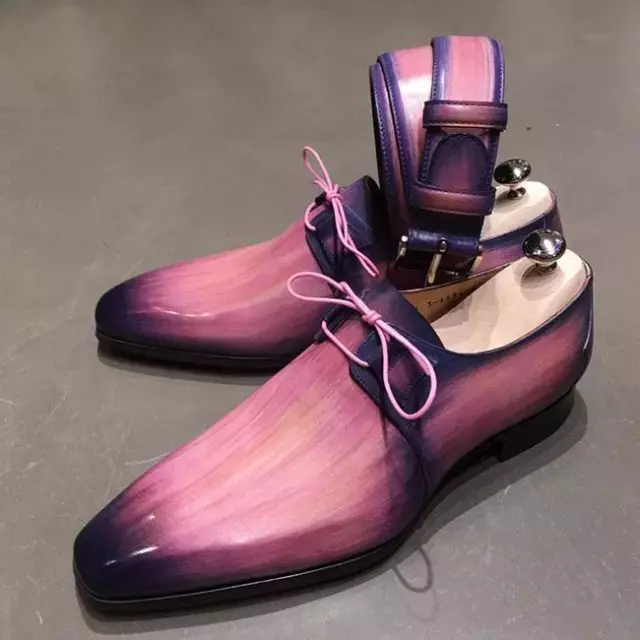 Męski czysty Gradient kolorów ręcznie PU pasek na niskim obcasie szpiczasty nosek cztery pory roku Trend w modzie biznes obuwie YX046