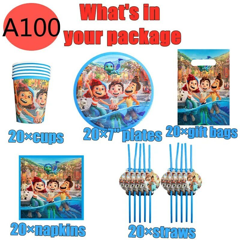 Luca Disney Theme Birthday Party Decorations Paper Napkin Plates Cups Flags Straws Disposable Tableware Set Baby Shower Supplies