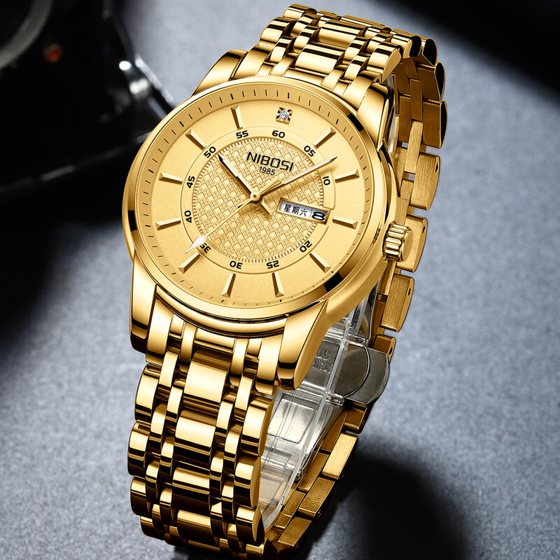 Reloj de negocios NIBOSI de acero inoxidable para hombre 2020, reloj de pulsera de cuarzo resistente al agua con fecha de semana, reloj Masculino