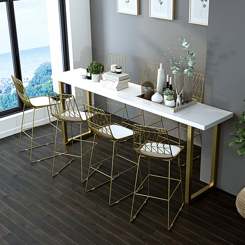 Taburete de Bar nórdico, combinación de mesa de ocio, silla de hierro dorada, silla alta, silla de café, silla de barbero, silla de comedor