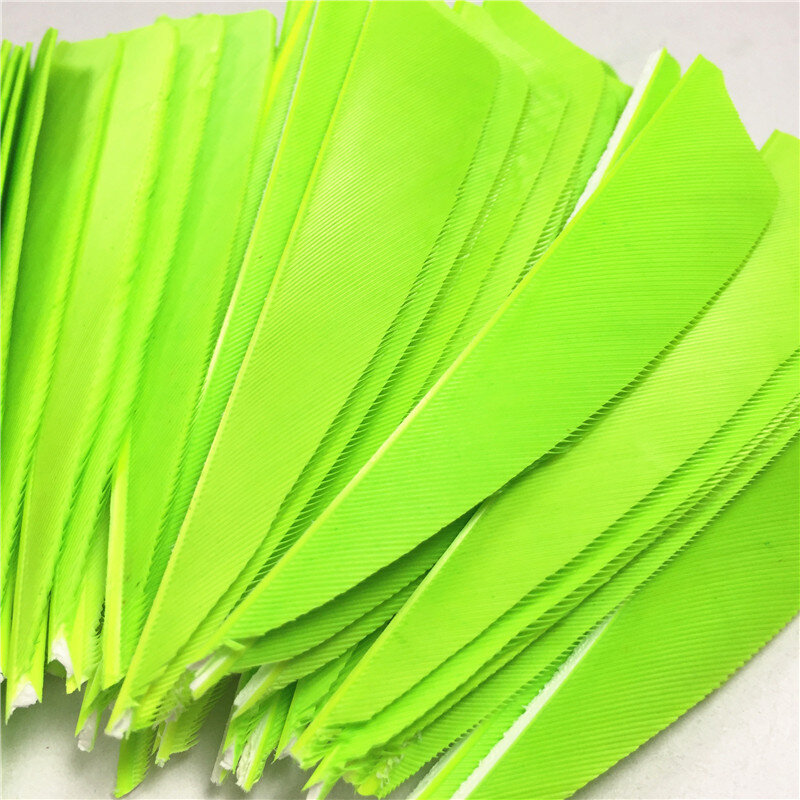 Flecha verde fluorescente de alta calidad, pluma de pavo cortada, 3 ", 50 unidades