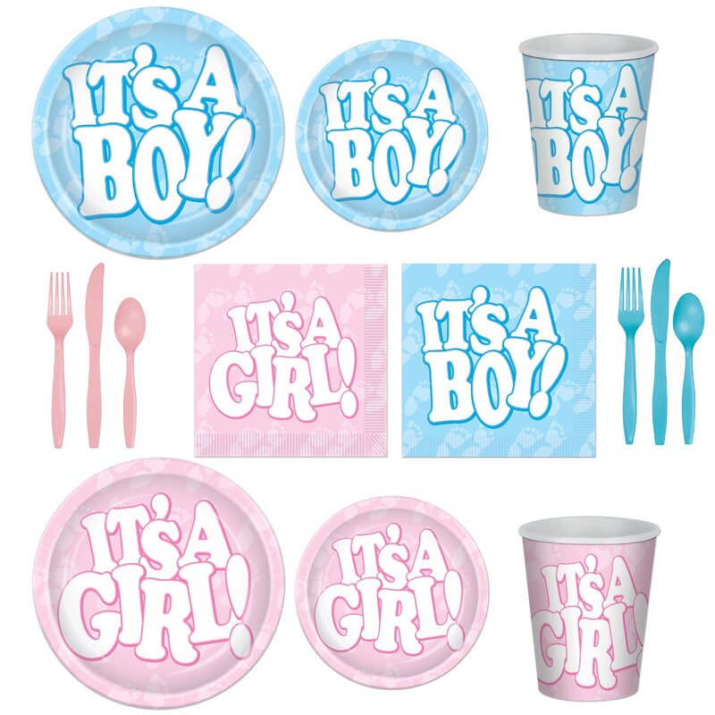 Dekorasi Pesta Baby Shower It 'S A Boy It 'S A Girl Set Alat Makan Sekali Pakai Cetak Jenis Kelamin Mengungkapkan Perlengkapan Dekorasi Pesta Ulang Tahun