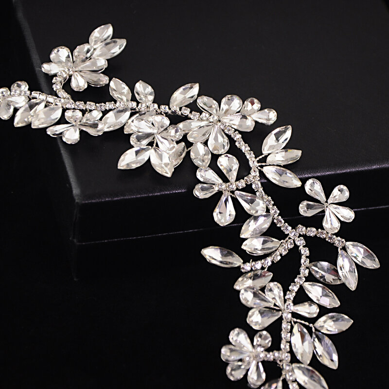 100% Handgemaakte Prachtige Zilveren Diamanten Bruiloft Riem Strass Riem Bruids Riem Hoge Kwaliteit Bruids Riem Applique Sieraden Riem