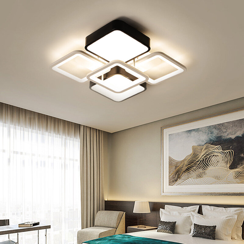 Luz led de techo acrílica moderna, iluminación rectangular para dormitorio, sala de estar, comedor tenue, luz regulable remota