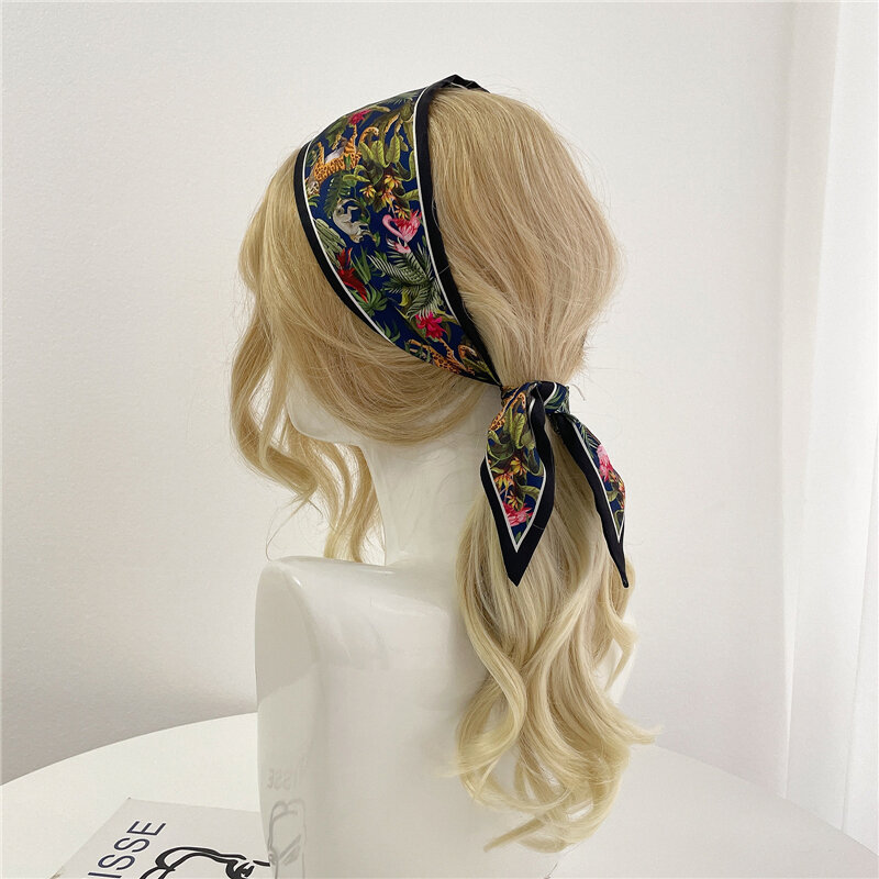 2022 impressão animal neckerchief design magro lenço de seda bandana moda meninas acessórios para o cabelo mão pulso macio foulard xale