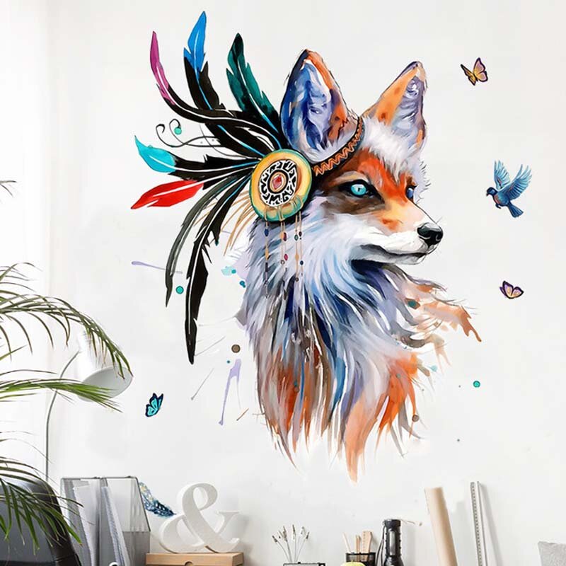 home decoration 3d Wolf head wall sticker for living room adhesive Indian style wall decal bedroom decor