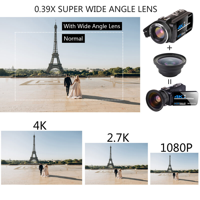Kamera wideo 4K kamera cyfrowa Vlogging 3.0 Cal ekran dotykowy Night Vision kamera WiFi zewnętrzny mikrofon