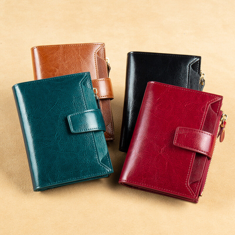카드 지갑 새로운 스타일 복고풍 가죽 숙녀 지갑 다기능 RFID 도난 방지 브러시 대용량 변경 지퍼 지갑