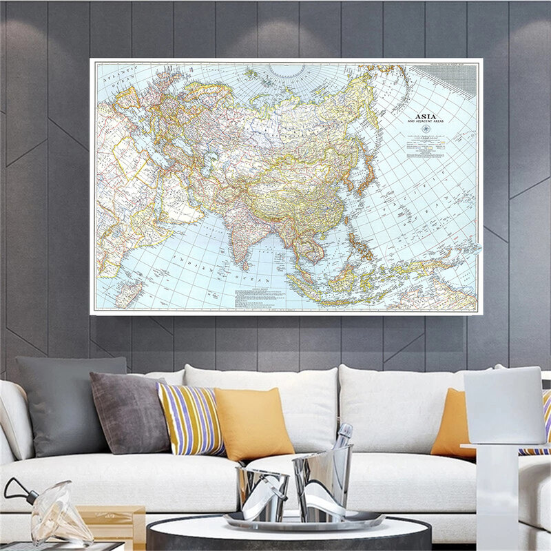 150*100cm 1942 Map of Asia and Adjacent Areas Vintage Poster Non-woven Canvas  Painting Wall Home Decoration School Supplies