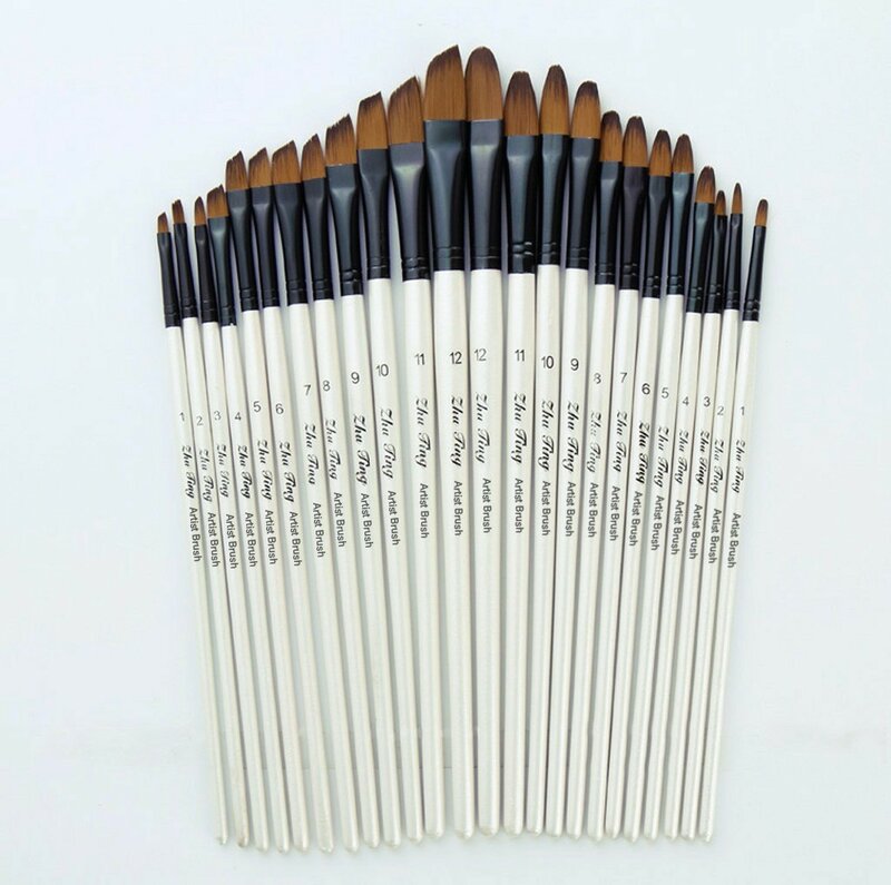 Кисточки Для Рисования 12ศิลปินภาพวาดแปรงน้ำมันแปรงอะคริลิคแบน & Tip ชุดปากกาแปรงอุปกรณ์ศิลปะ