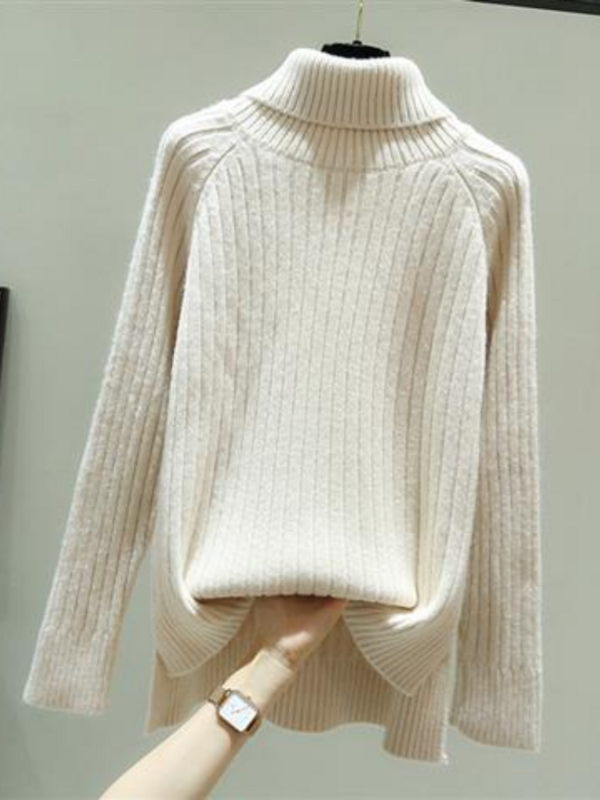 女性用タートルネックニットセーター,長袖の厚手のセーター,ルーズフィット,冬用,2021