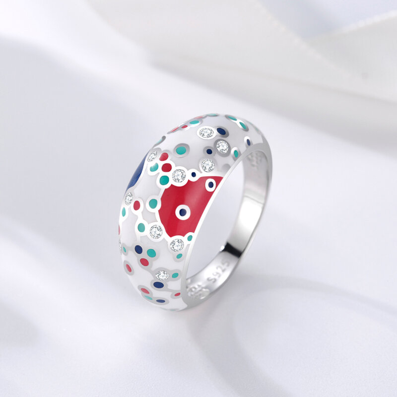 OGULEE Hight Quality 925 Sterling Silver White Enamel Dot Color Graffiti Rings for Women Personality Original Fine Jewerly Rings