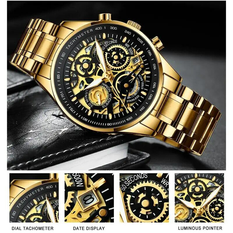 NIBOSI męskie zegarki Top luksusowa marka złote sportowe wodoodporne zegarki kwarcowe męskie chronograf data męski zegar Relogios Masculino