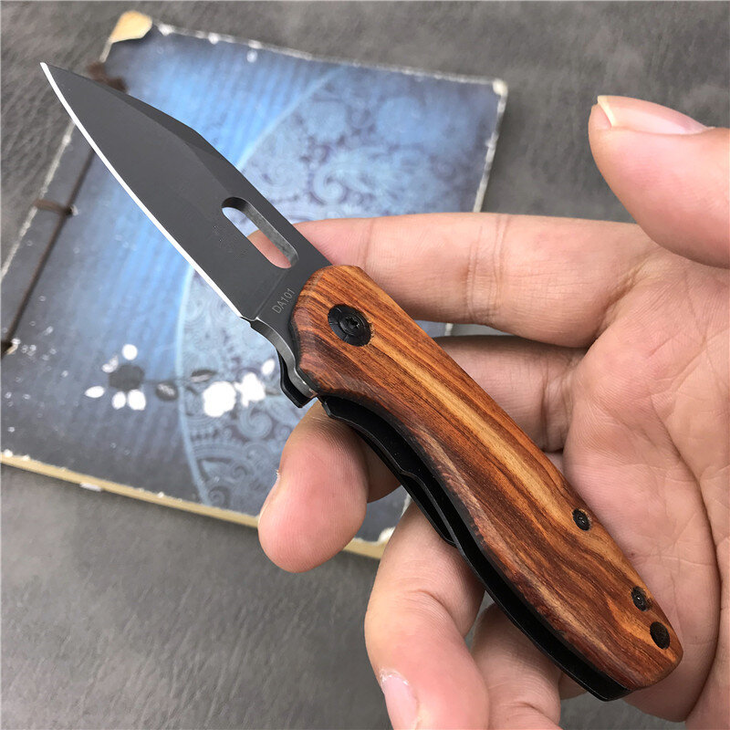 2021 EDC Tool Black Steel Blade Wooden Handle Folding Knife New Tactical Knife Hunting Camping  Knife Mini Pocket Knives DA101