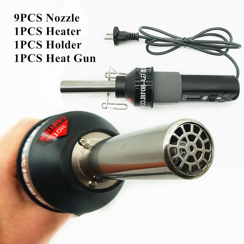 Pistola de calor 220v, ferramentas de temperatura ajustável, pistola de ar quente, conector de fio termo retrátil, tubo à prova d'água, kit terminal de fio