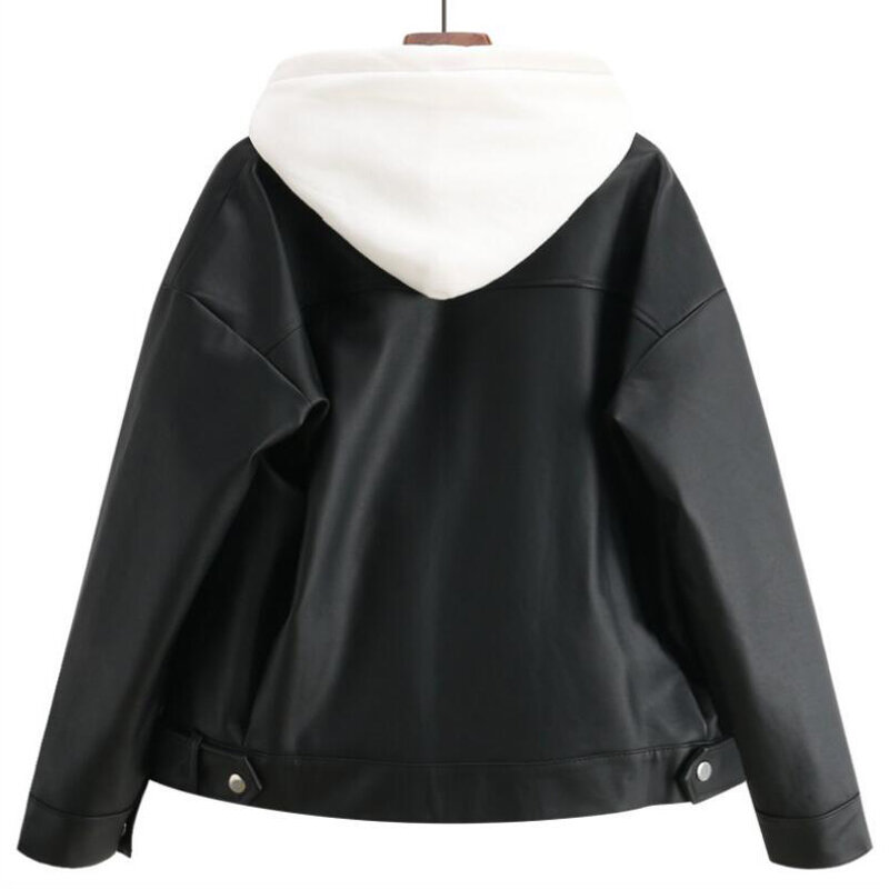 2021 nova chegada das mulheres outono inverno jaqueta de couro de grandes dimensões namorado estilo coreano feminino falso casaco outwear preto bicicleta jaqueta