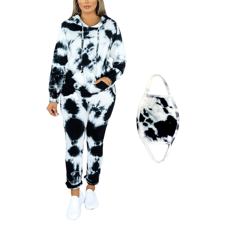Women's 3 Piece Marble Tie Dye Sweatsuit and Hoodies Tracksuit Sweatpants Pullover Joggers Casual Set