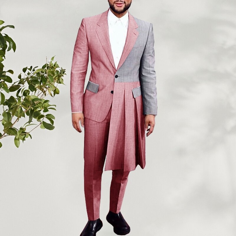 2 piezas trajes de 2021 hombres nuevos diseños de estilo Patchwork Otoño Invierno Slim Fit Vestido largo de boda Tuxedos Custome Homme bata de bal