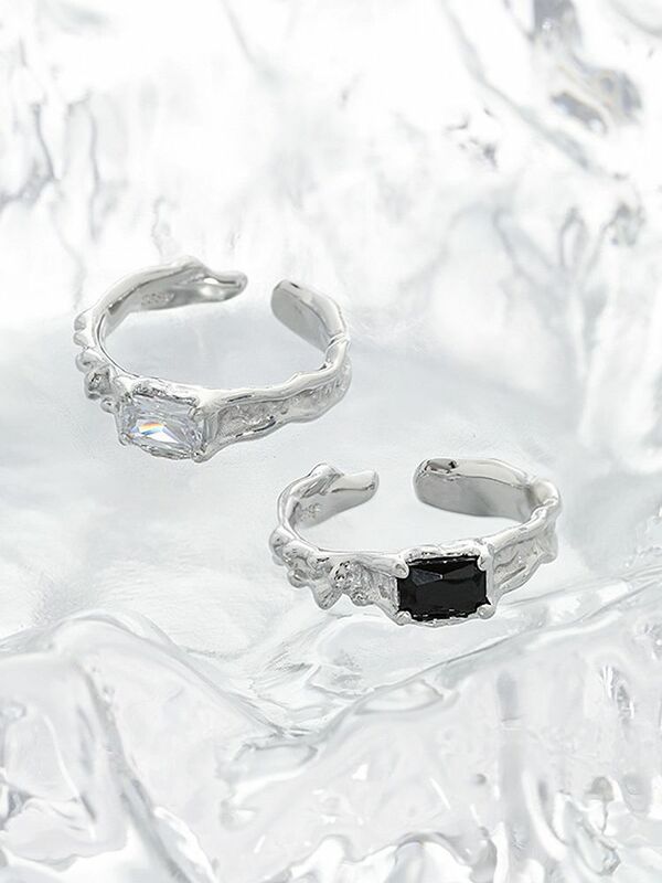 Ssteel aço prata esterlina preto zircon anel aberto para mulher 2021 tendência minimalista luxo boemia 925 presentes de casamento jóias finas