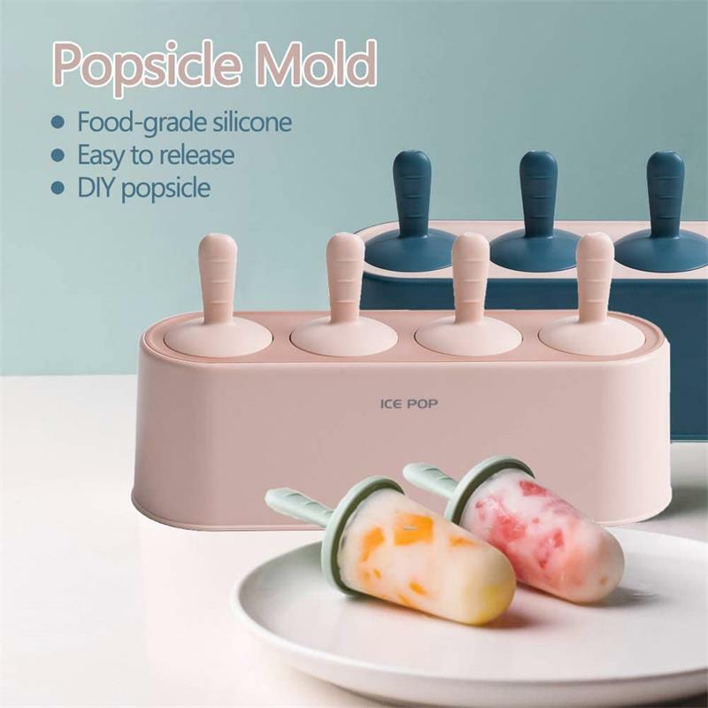 ใหม่4เซลล์แม่พิมพ์ซิลิโคนซิลิโคนไอศกรีมแม่พิมพ์ Popsicle Moulds DIY Ice Cream Mould Ice Pop Maker Mold น้ำแข็งถาด