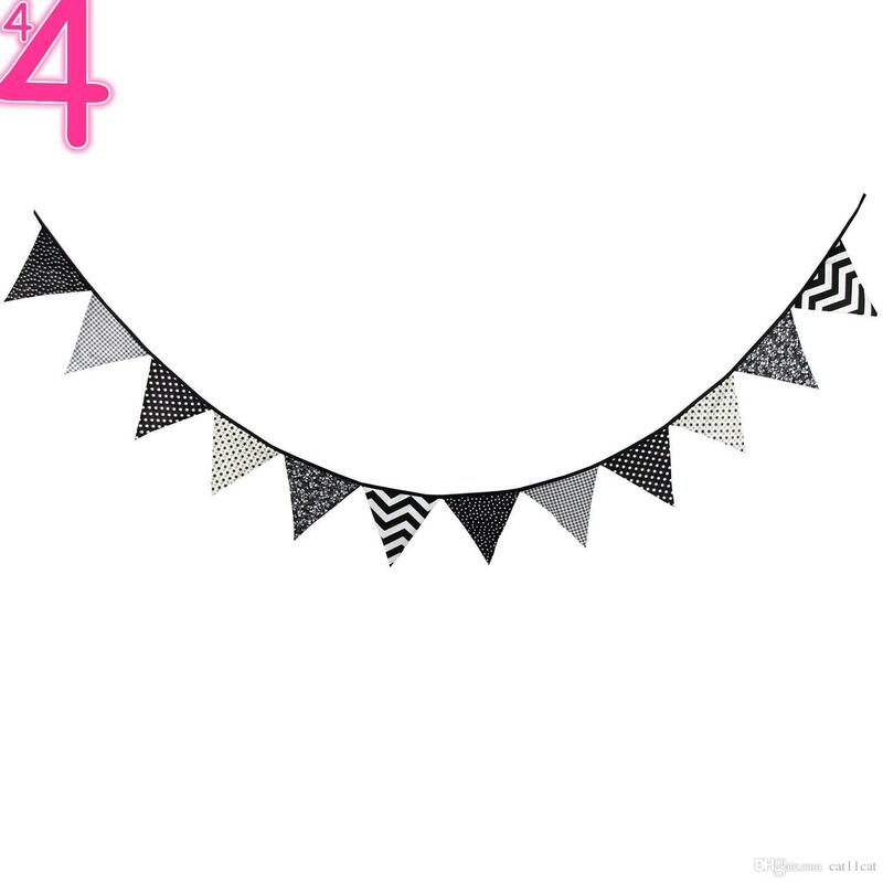 Double Sided Black and White Cotton Fabric Pennant Flag Bunting Banner Baby Shower Birthday Party Christmas Decor