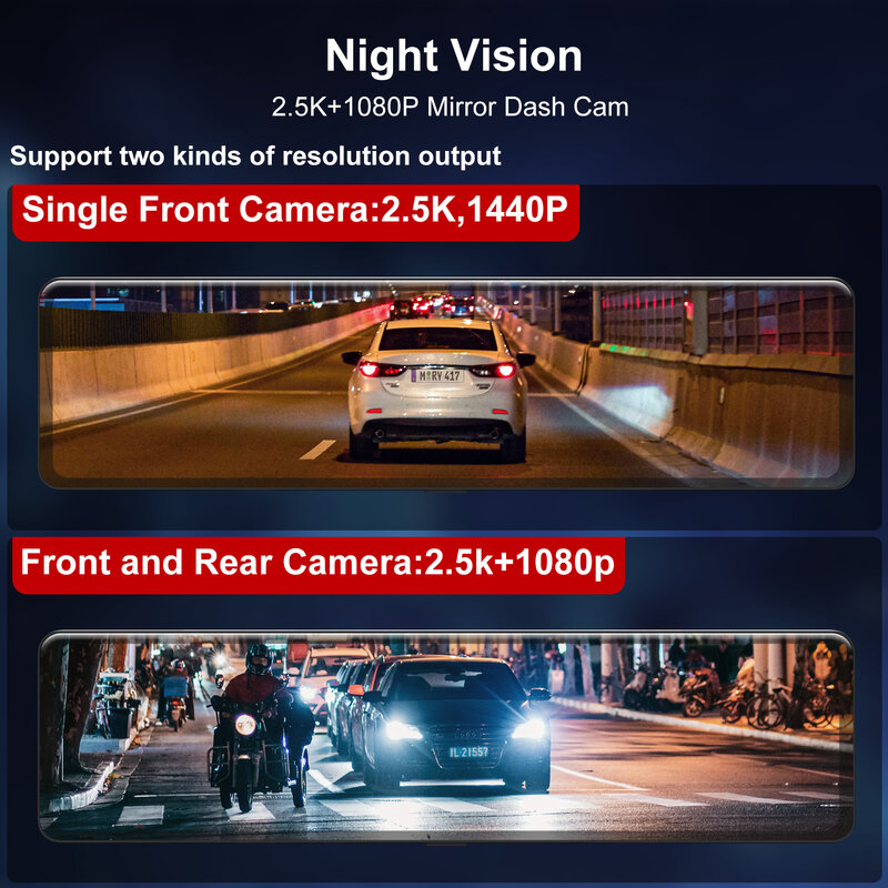 Dashcam-Cámara de grabación con resolución 4K para espejo retrovisor de coche, dispositivo grabador DVR con pantalla táctil de 12 ", lente Dual frontal y trasera de 1296P, GPS, visión nocturna