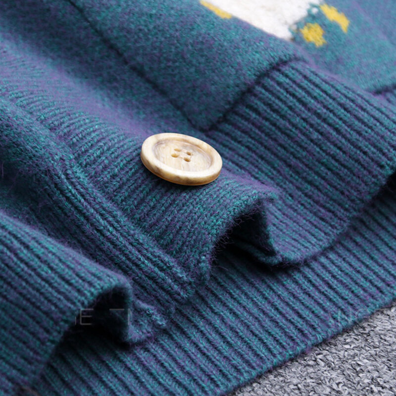 가을 겨울 니트 여성 카디건 느슨한 스트리트웨어 니트 스웨터 코트 귀여운 만화 프린트 V 넥 니트 가디건 여성 자켓