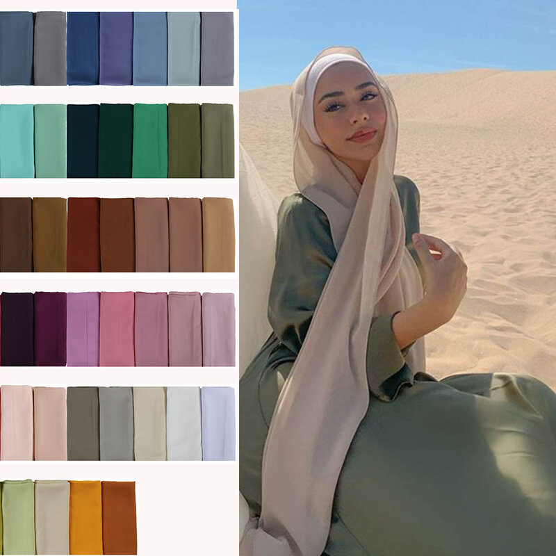 Foulard hijab malaisien en mousseline de soie pour femme, châle long de haute qualité
