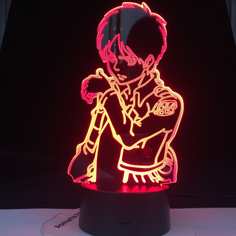 Eren Yeager figura acrilico 3d lampada Home Room Decor Nightlight Dropshipping alimentato a batteria Led Night Light Attack on Titan Gift