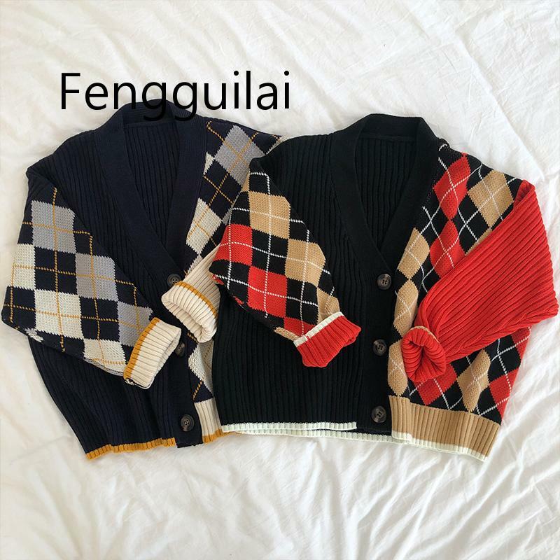 Fengguilai-suéter feminino de malha, cores variadas, com decote em v, para primavera, inverno e outono