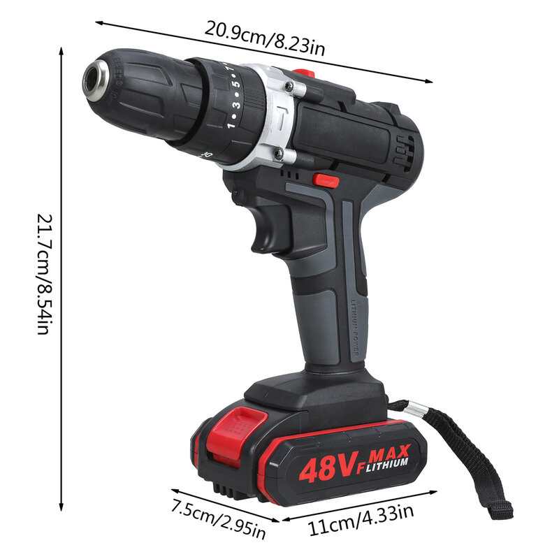 48V Electric Drill Impact Drill Cordless Screwdriver Wireless Power Driver Lithium Battery Wrench Wireless Electric Drill Set